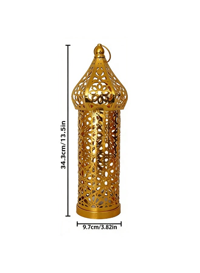 Moroccan Lanterns, Geometric Cutout Decorative LED Lights, Gold Metal Hanging Lanterns for Indoor Outdoor Home Decor, Table Centerpieces, Ramadan, Eid, Wedding Decorations, YB22-L - Image 2
